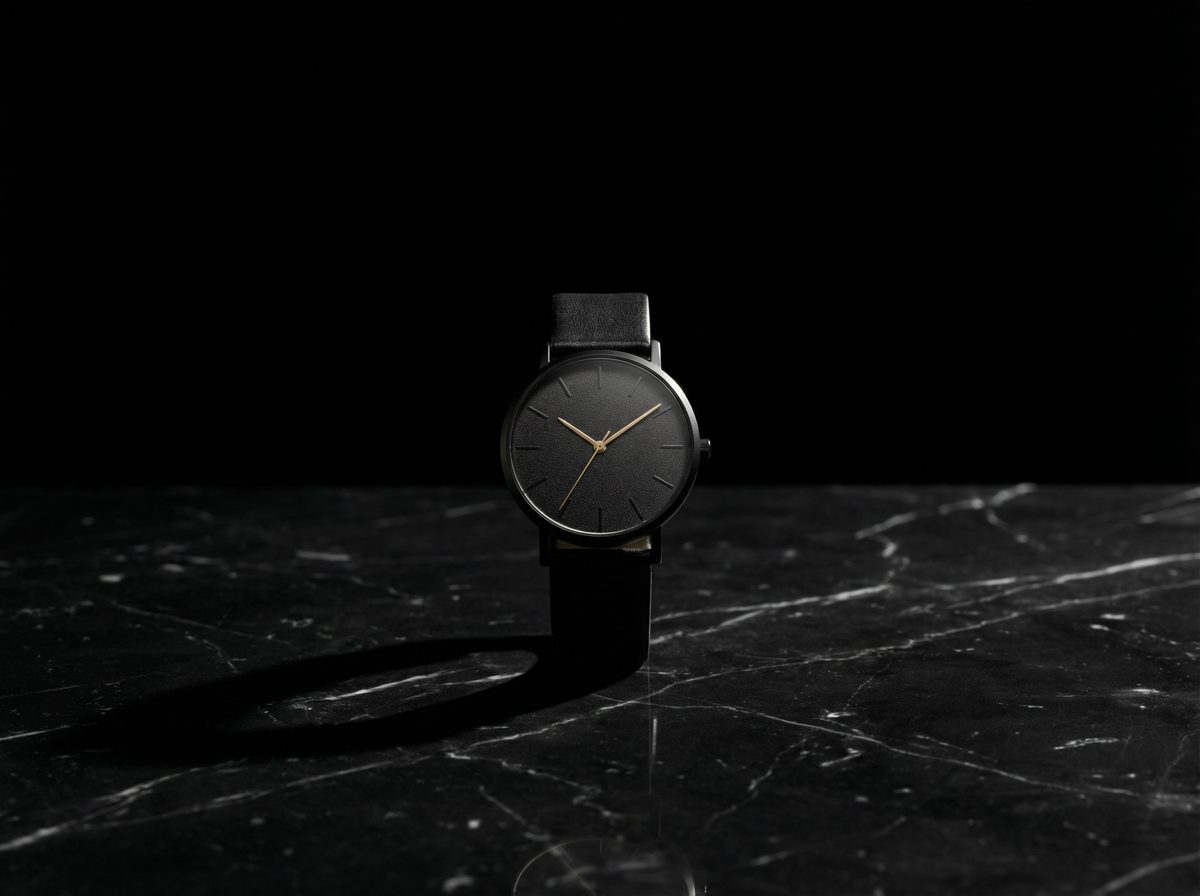 Relógio analógico moderno com mostrador escuro simbolizando velocidade e eficiência de registro